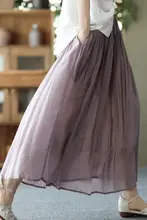 レトロシルクリネン混半身スカート【ウエストゴム・重ね着・フレア・女性用】