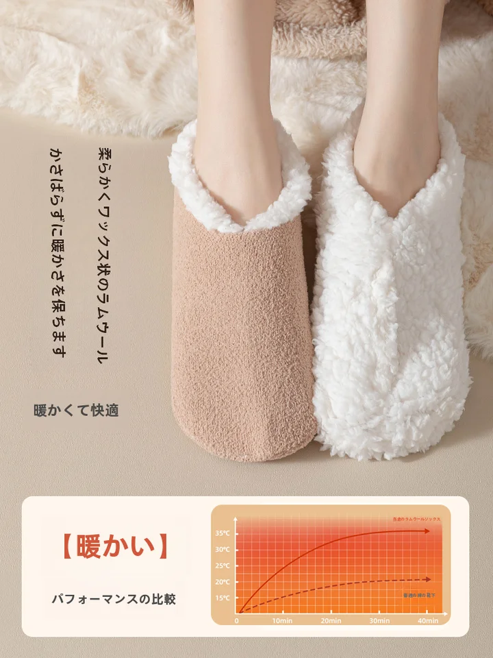 防滑デザインの大人用羊毛加熱靴下【秋冬用・厚手・快適な保温性】