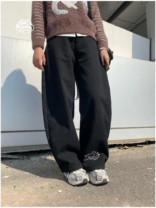 AIR TRAIN スカルデビル裏起毛デニムパンツ【冬用・ウエストゴム・サブカルチャーデザイン】