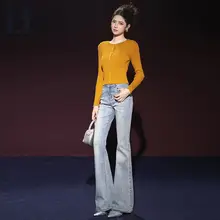 美脚効果のあるアメリカンレトロ風ハイウエストパンツ【高ストレッチ・微フレア・レディース】