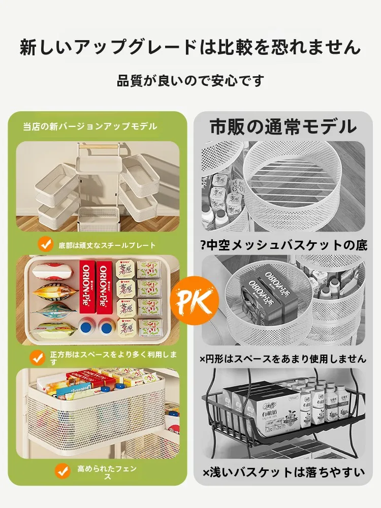 回転式移動収納ワゴン：キッチンやリビングで効率的にアイテムを整理する