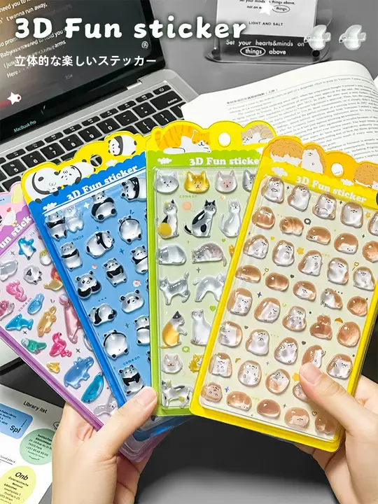 かわいい3Dエンボスステッカー 動物・海の生き物・美味しい食べ物デザイン【スマホや水筒のデコレーションに最適】