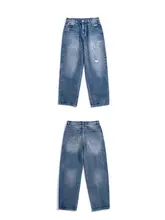 デニムパンツ メンズ ウォッシュ加工 ダメージ加工 ストレート ルーズシルエット シティボーイ ストリート ヴィンテージ「Bellken」