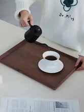 正方形のブラックウォールナット製コーヒートレイ【収納・ティー・デザート・ケーキ用】