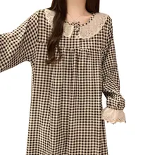 雲朵コットン 長袖ワンピース【プリンセススタイル・ドールカラー・レトロチェック・秋用】