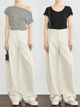 ホワイトリネンバナナパンツ【高腰・ロング・薄手・横幅に余裕】（セットアップ対応）