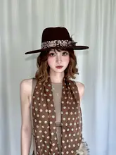 個性的なステッチデザインのフェザー付きジャズハット【ウエスタンスタイル・フェルト風】