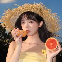 夏用レディース透かし編み広つば麦わら帽子【ソフト素材・UVカット・ビーチ旅行用】