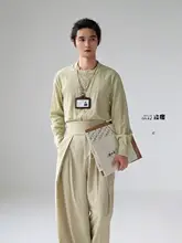 軽やかで通勤に最適な透かしデザインのグリーンシャツ【新中式・四角い襟・フィット】