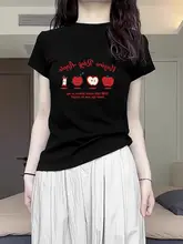 アップルプリント 半袖Tシャツ【女性用・ラウンドネック・リラクシングフィット】