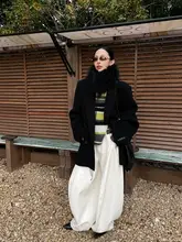 黒色羊毛製リボン付きフードスカーフ【極上の柔らかさ・防寒対策】
