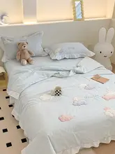 極上の柔らかさ！雲刺繍デザインの全棉ウォッシャブル夏用キルト【ダブル対応・洗濯機可】（セットアップ対応）