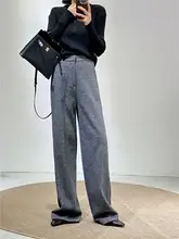 秋冬用ウールグレー女性用ワイドパンツ【厚手・ストレート・カジュアル】（セットアップ対応）