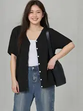Vネックニットカーディガン【女性用・短袖・春夏向け・エレガントデザイン】（セットアップ対応）
