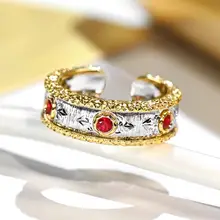 アンティークスタイルのレッドルビーリング【織り模様・金彫刻・レースデザイン】