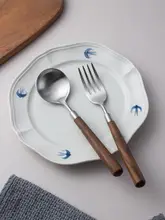 スプーン 家庭向け 木製ハンドル 食品グレード304ステンレススチール 尖ったスープスプーン フォーク 子供用スプーン
