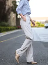 レディース コットンストレートパンツ【ハイウエスト・ホワイト・カーキ・春秋用・通勤用】