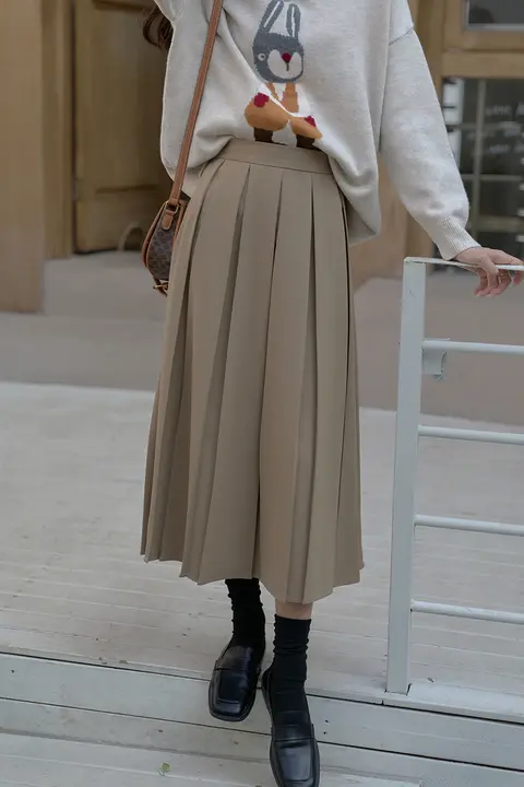 高腰Aラインプリーツロングスカート【秋用・気質アップ・体型カバー】