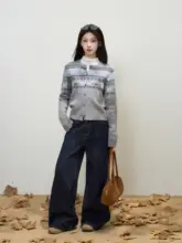 グレーのニットカーディガン【女性用・フィット感・ショート丈・秋用】