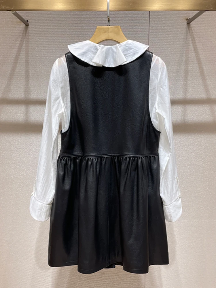 秋用レディースハイネックブラウスとドレス【フリル付き・カジュアル・二点セットアップ対応】