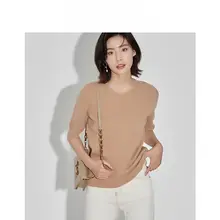 極上の柔らかさ！メリノウール製 ラウンドネック中袖ニットセーター【女性用・秋用】