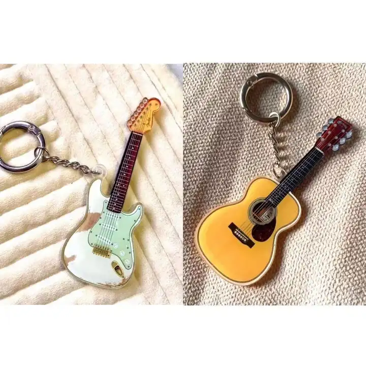 ギター型チャーム【アクリル製・鍵のリング・プレゼント用・弦楽器モチーフ】