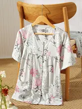 春夏用短袖コットンパジャマ【全棉・オートクチュールプリント・ウェア・外出可能】