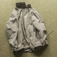 男女兼用 ヴィンテージ風バイカラー工事作業ジャケット【ハイネック・フィット・カーキ・ショートデザイ ン】