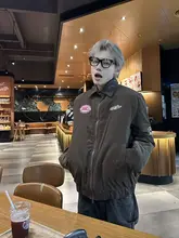 冬用アメリカンヴィンテージ風ブラウンコート【翻訳の襟・ユニセックス・ゆったりしたデザイン・カジュアル】