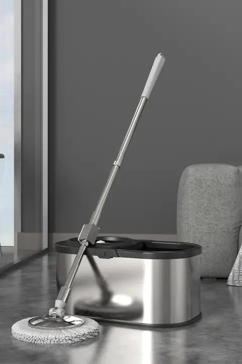 手洗い不要の回転モップ【家庭用・自動絞り機能・水切りバケツ付き】