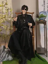 新中式デザインの黒いシャツ【龍模様・金属ボタン・コスプレ対応】