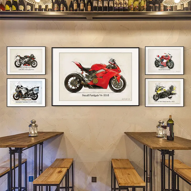 渋いバイクをテーマにしたモ ーターサイクルアートパネル：工業風デザインの空間融合