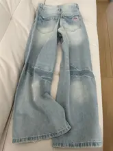 高身長向け ヴィンテージ風 薄青色 ワイドレッグデニムパンツ【ゆったりしたシルエット・ストレートデザイン】