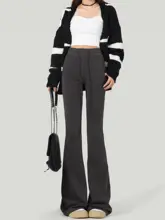 加絨のハイウエスト微フレアカジュアルパンツ【フィット感抜群・女性用・秋冬用】