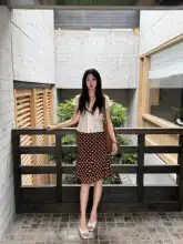 ブラウンドットローハイウエストレースバタフライリボンマーメイドスカート【夏用・大人可愛い】（セットアップ対応）