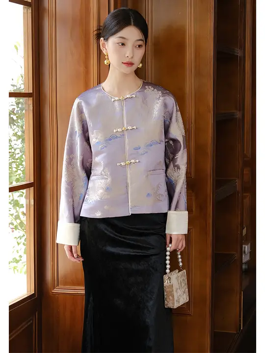 国風デザインサテン外套【春用・デザイン織り・新中式】