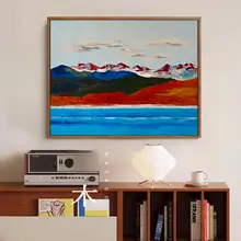 新中式風景装飾画【手描き油彩仕上げ・古風デザイン・玄関用】