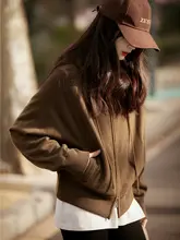 質感美学のフード付きジップアップニットカーディガン【ウール＆カシミヤ・秋用・ルーズフィット】