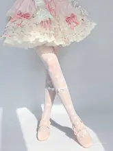 可愛い蝶結びデザインのロリータ風白色タイツ【花柄・浮光蝶舞】