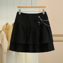 立体フラワーデザインのチェーン付きタイトスカート【フィット感のあるデザイン・冬用】（セットアップ対応）