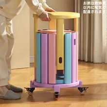 実木製の重ねられる円形スツール【高級感ある回転式・家庭用・カフェスタイル】