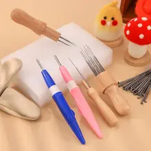 羊毛フェルト用針付き工具【ウッドハンドル・犬猫用・多頭針・単頭針】