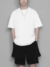 Tシャツ 半袖 メンズ カジュアル ストライプ ポケット 切り替え デザイン 日系 港風 個性