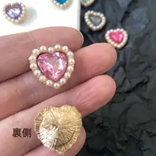アヤコ 手作り 18mmパール縁飾り ハート花プレート ブローチDIYアクセサリーパーツ