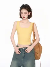 赤いスクエアネック ワイドストラップ タンクトップ【女性用・夏用・コットン・ノースリーブ】