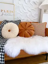 クッション 丸型 千鳥格子 オレンジ シンプル 上品 ヴィンテージ インスタ映え ソファ リビング 出窓 ベッド 背もたれ