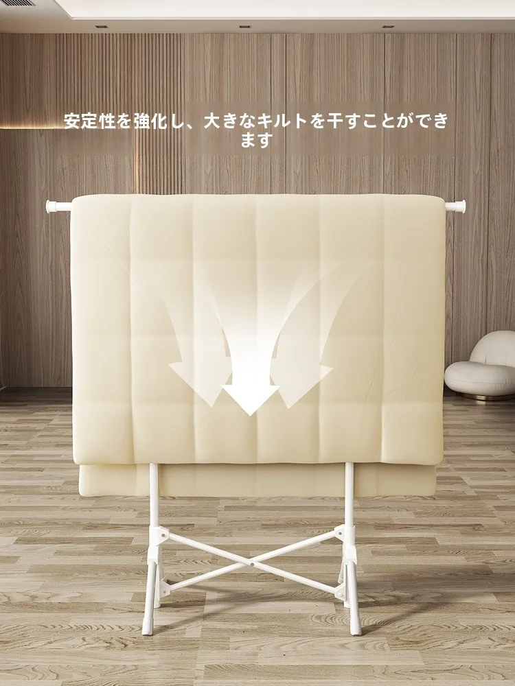 折りたたみ伸縮式物干しスタンド：ベランダや寝室で簡単設置可能な多機能ハンガー