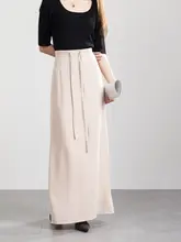 フレンチデザインのグレー女性用ロングスカート【高腰・薄手・Aライン】