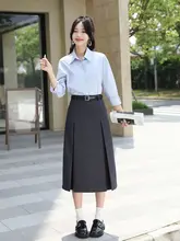 上品なTR素材のプリーツAラインスカート【デザイン性・ウエストゴム・ミドル丈】