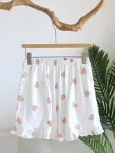 爽やかで通気性のある二重ガー ゼショートパンツ【全棉・ポケット付き・フリルデザイン・ハート型ボタン】（セットアップ対応）